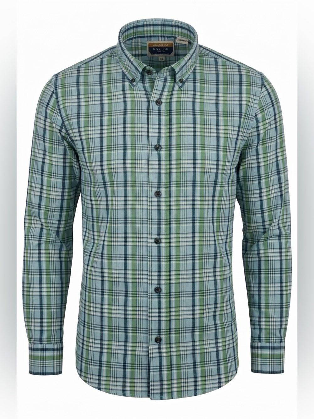 Vintage 90s Baxter Brand NWT Men's XL Plaid Button Down Shirt Blue Green